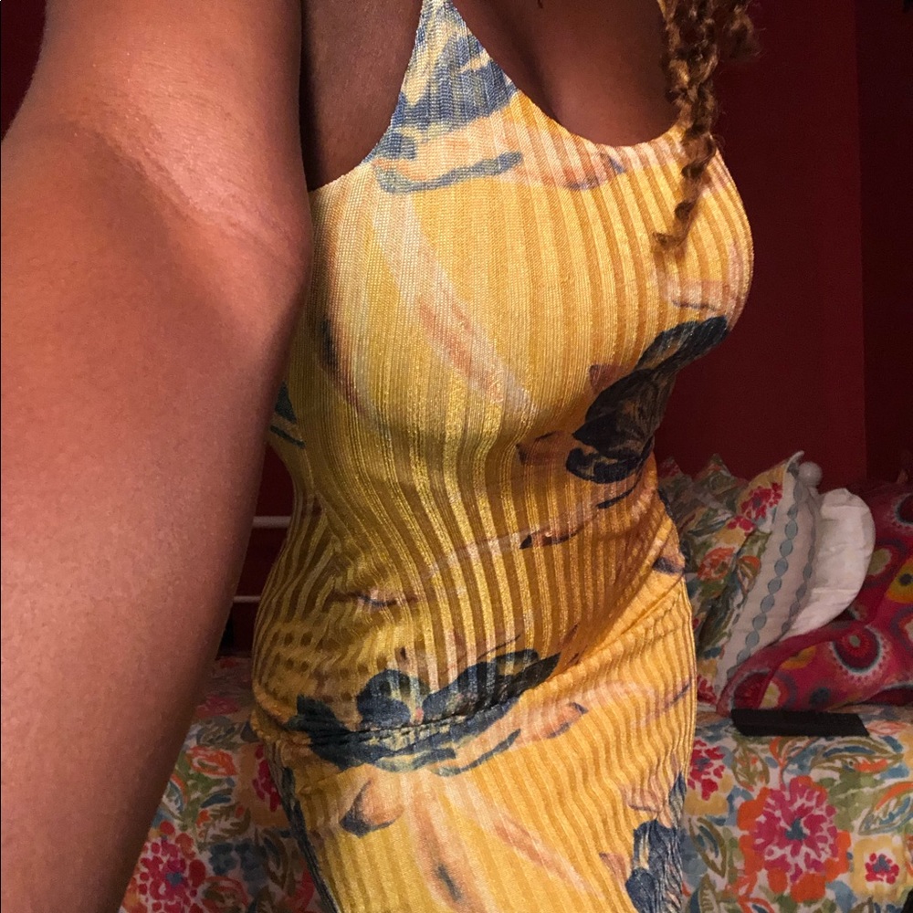 Yellow Ribbed BodyCon Midi Dress💛